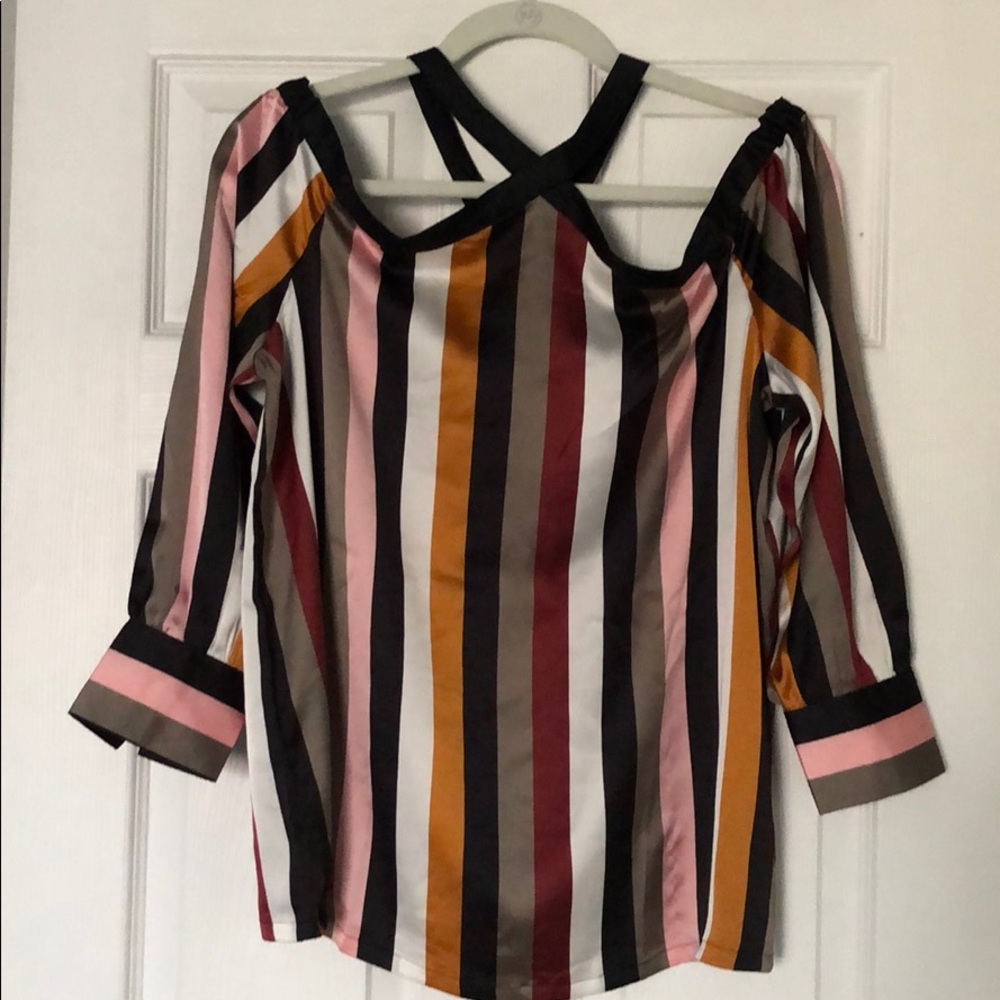 NWT LOFT Off shoulder blouse, Size M, bold stripes